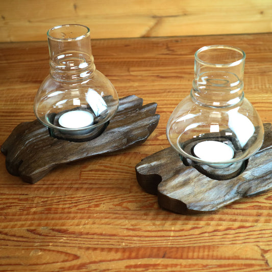 Rocks Motion キャンドルテーブルランプ チークウッド ホヤ付き