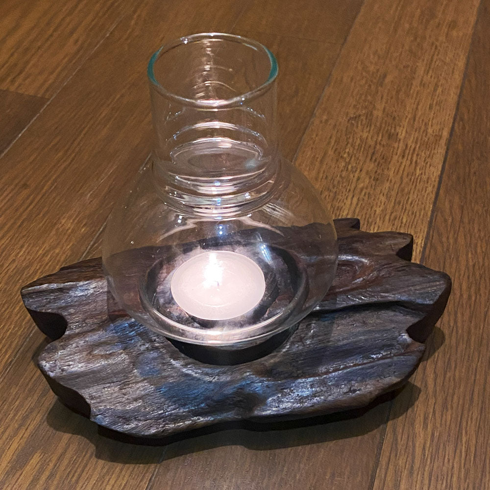 Rocks Motion キャンドルテーブルランプ チークウッド ホヤ付き