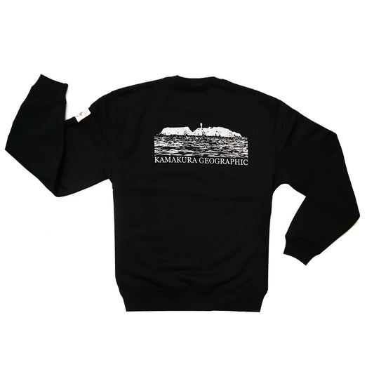 江の島スウェット ブラックボディーにミルクのインク お洒落なトレーナー