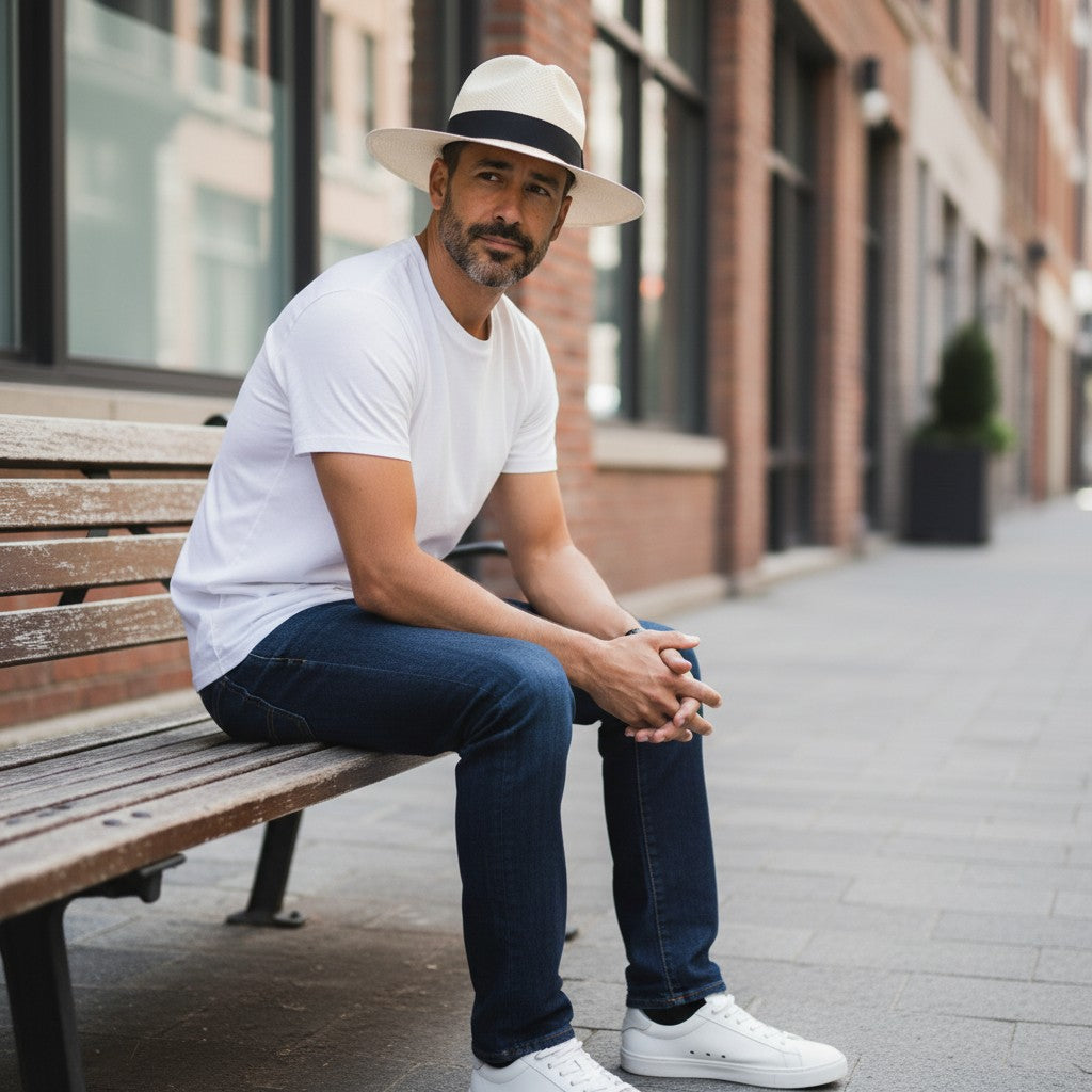 パナマハット エクアアンディーノ パナマ帽子トラシショナル ナチュラル ロングブリム フラットバンド