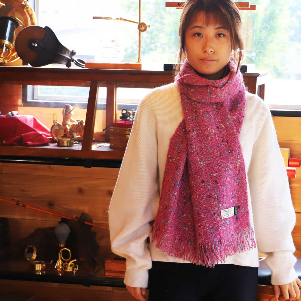 マフラー スカーフ ファッション性抜群 アルパカブークレ アイルランド製 ピンク Pink